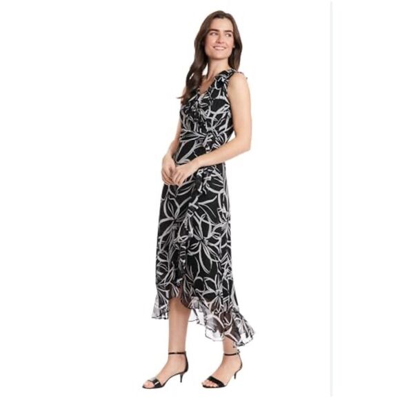 London Times Floral Side-Tie Ruffle Maxi Wrap Dress Size 14 - Picture 2 of 13